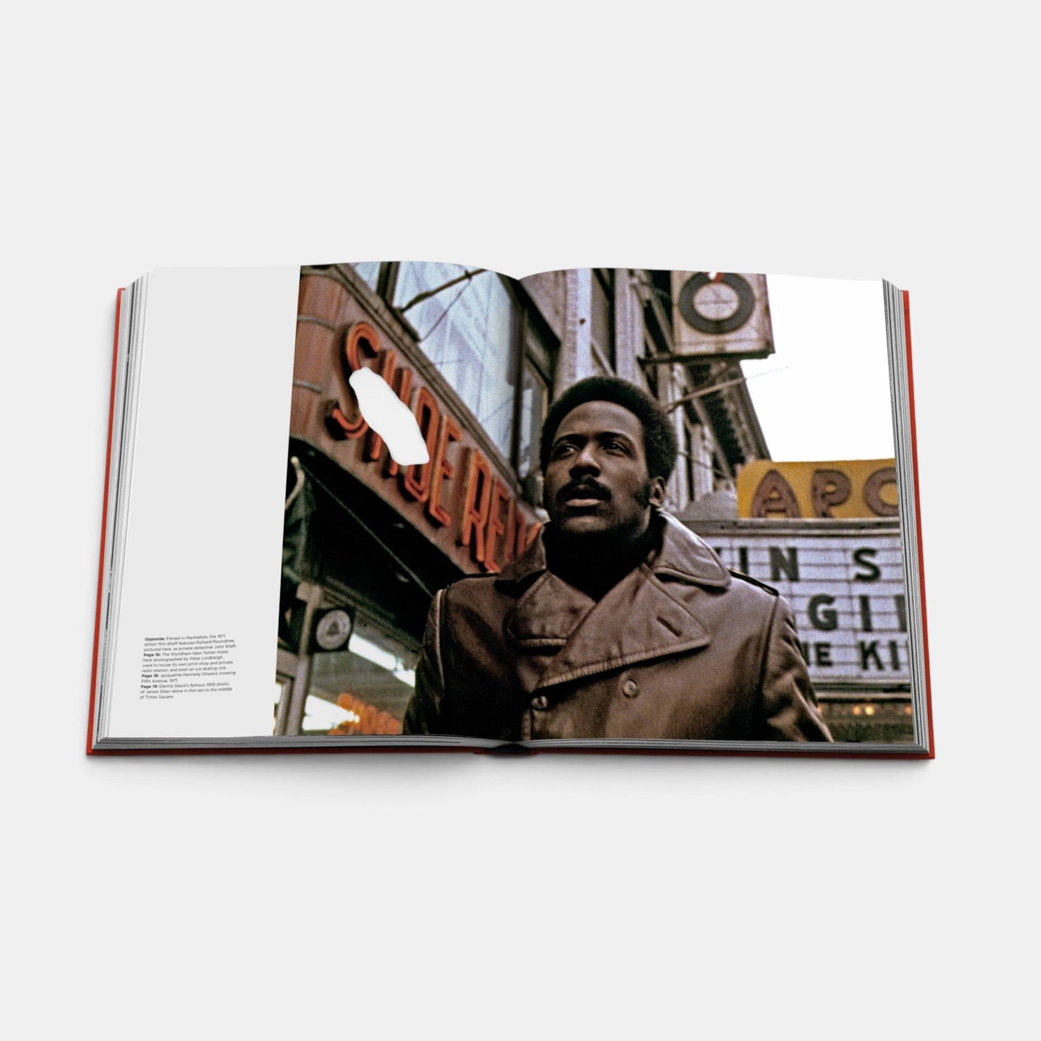 Shop Rescue Spa New York by New York coffee table book open to a page featuring a vintage photograph of Richard Roundtree