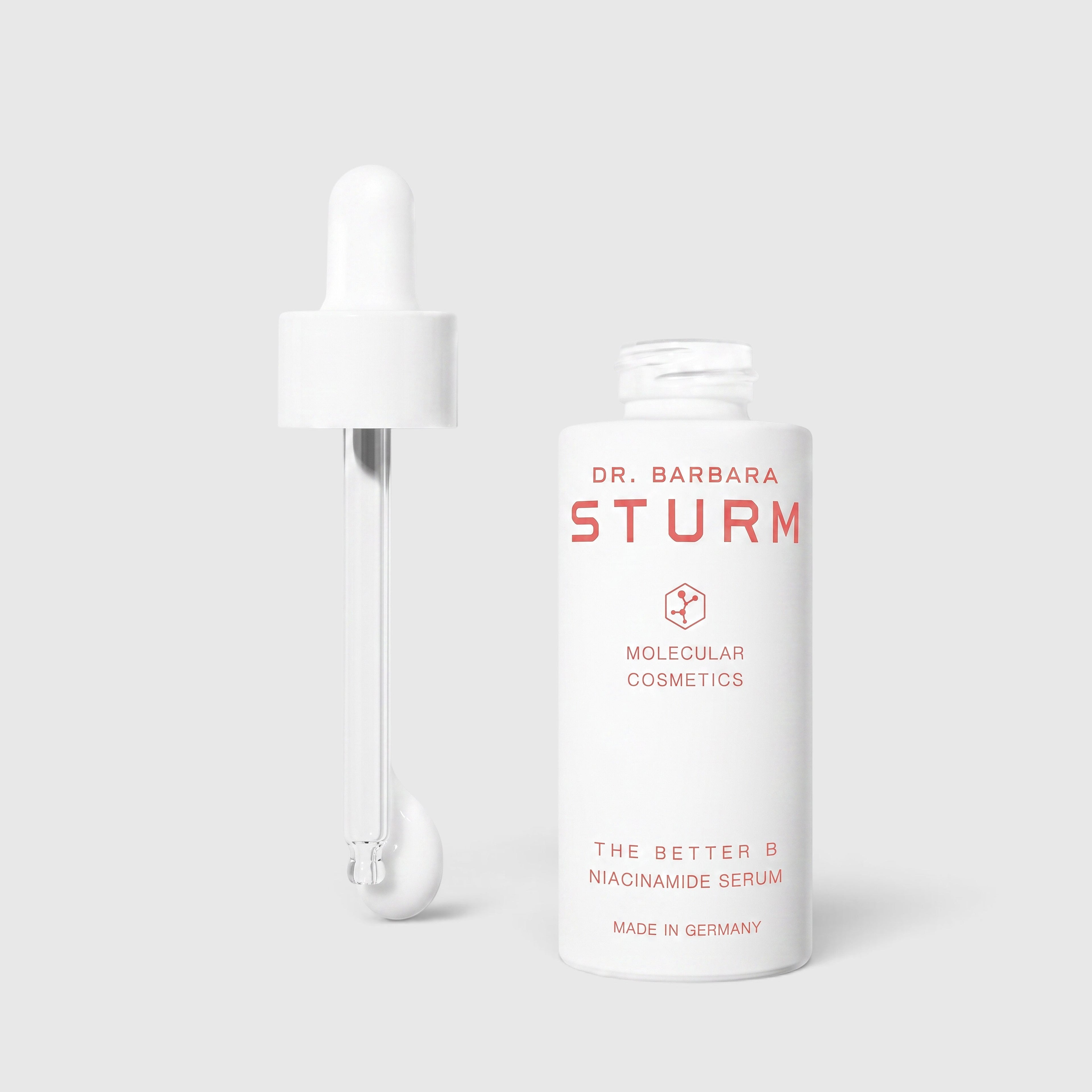 Shop Rescue Spa The Better B Niacinamide Serum bottle with white dropper, featuring pore-refining skincare formula.