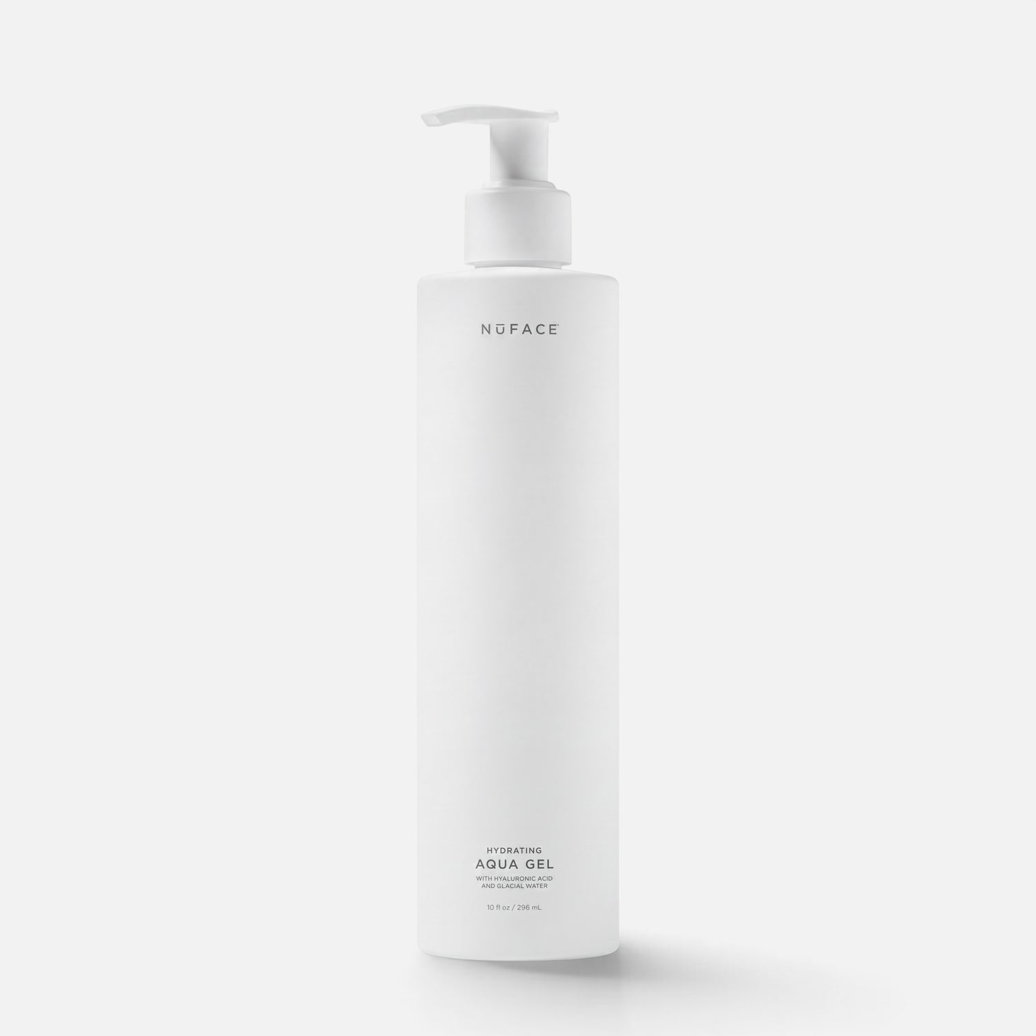 Shop Rescue Spa NuFACE Hydrating Aqua Gel in a white 296ml pump bottle with hyaluronic acid for microcurrent devices.