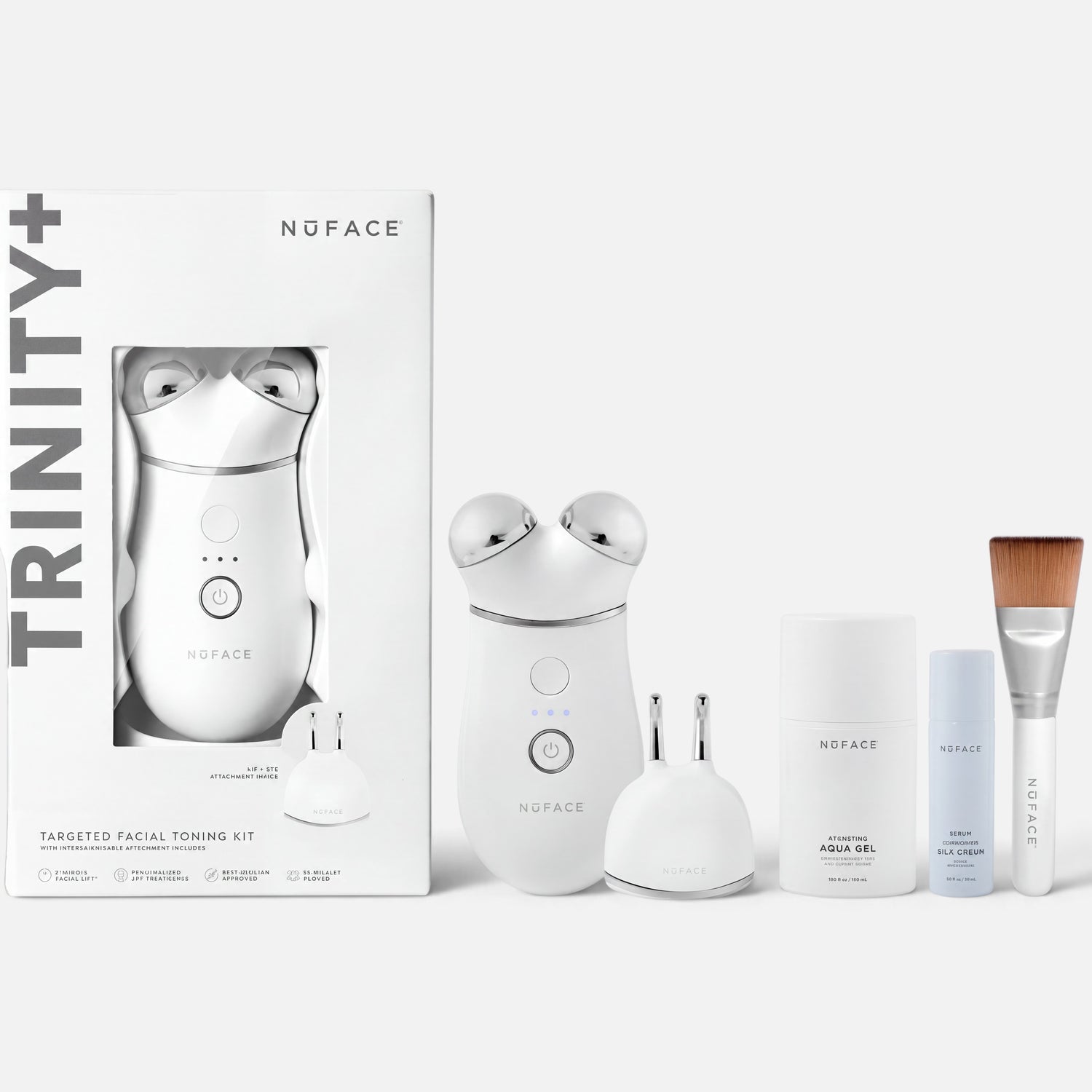 Shop Rescue Spa NuFACE Trinity+ Pro microcurrent facial toning kit with device, attachments, gels, and applicator brush.