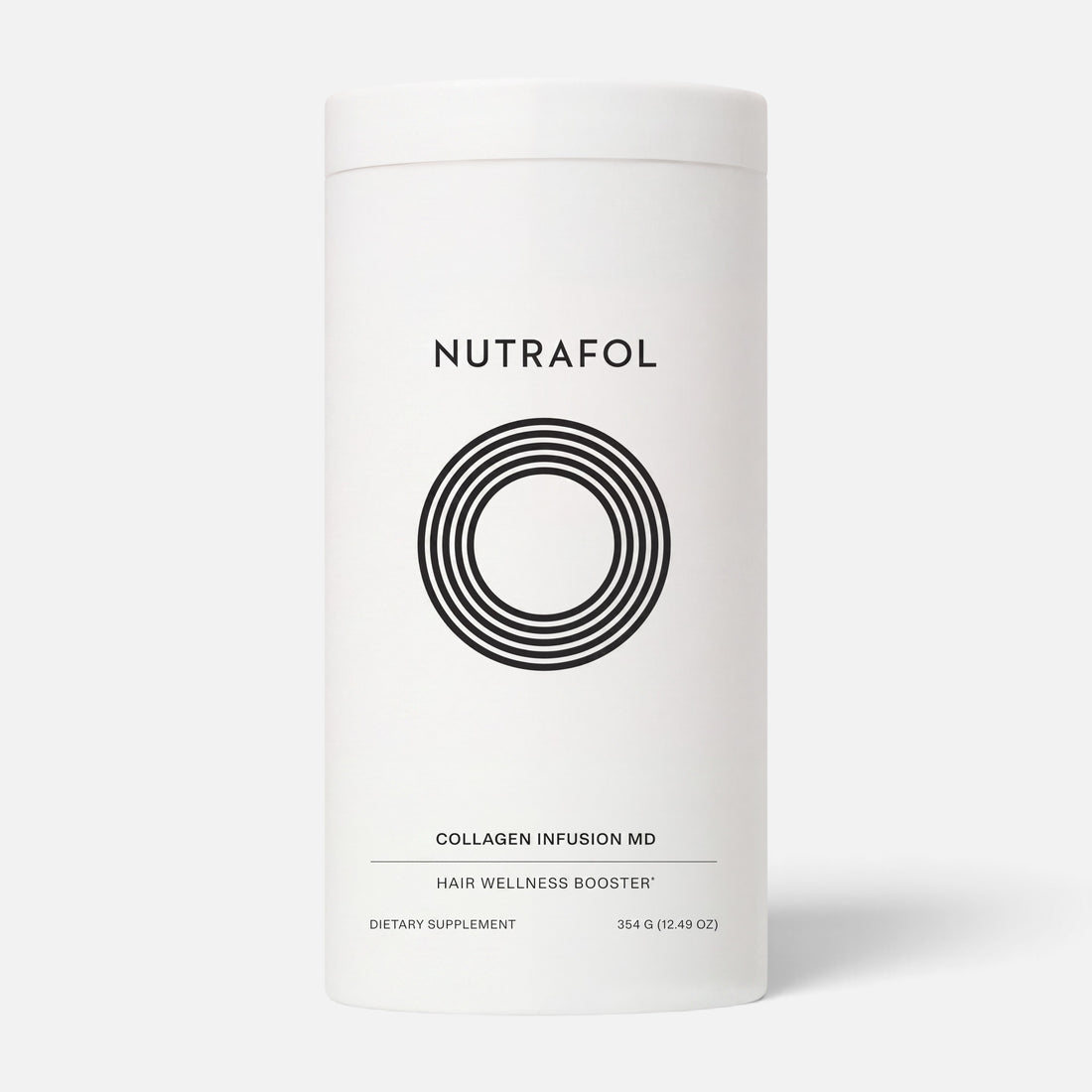 Shop Rescue Spa Nutrafol Collagen Infusion MD hair wellness supplement powder in a white cylindrical container.