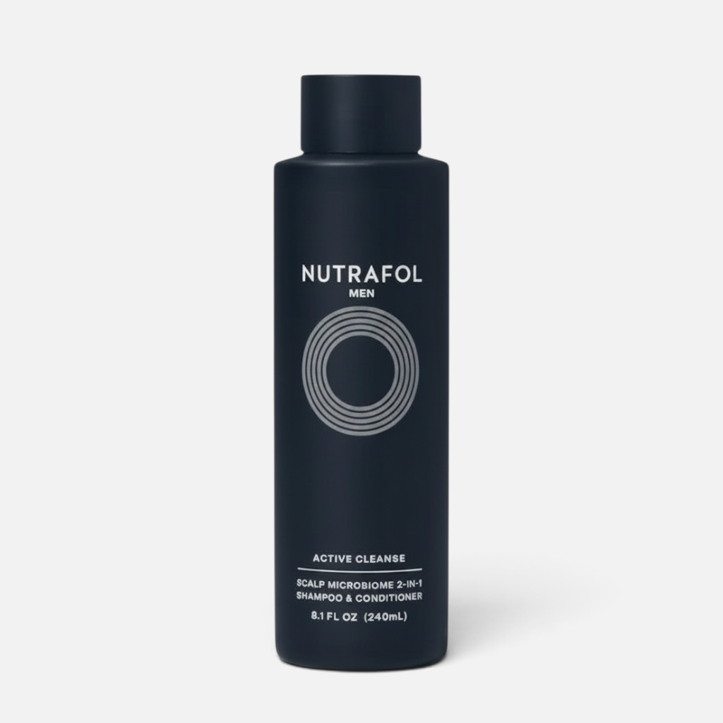 Shop Rescue Spa Nutrafol Men Active Cleanse 2-in-1 shampoo and conditioner in a dark blue bottle for scalp health.