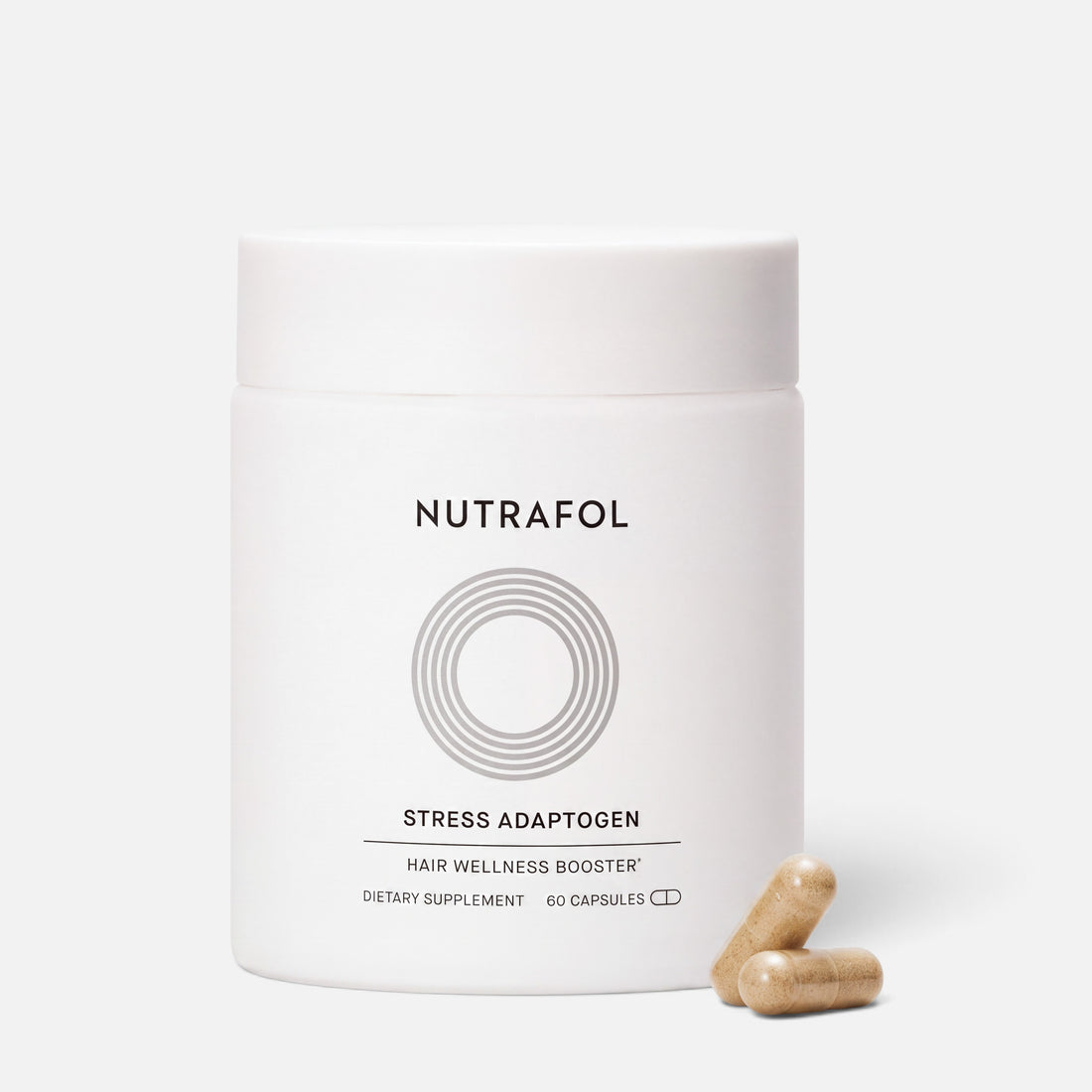 Shop Rescue Spa Nutrafol Stress Adaptogen MD hair wellness supplement bottle with two capsules on a white background