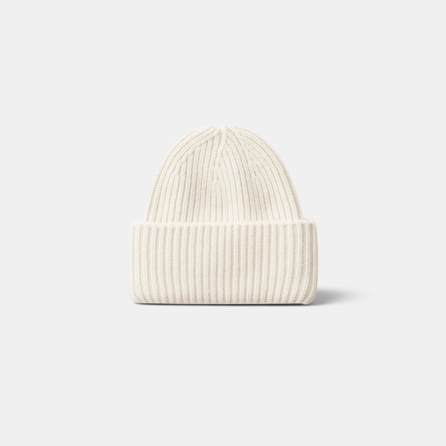 Shop Rescue Spa unisex ribbed knit beanie in off-white 100% cashmere with a folded cuff