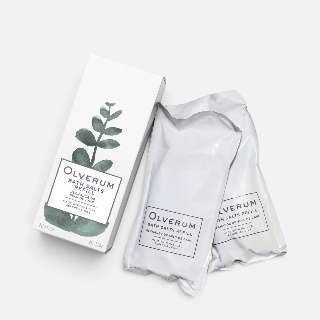 Shop Rescue Spa Olverum Bath Salts Double Refill pack with two recyclable sachets and branded outer box