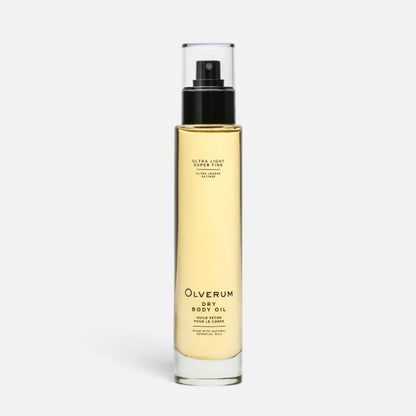 Shop Rescue Spa Olverum Dry Body Oil in a 100ml glass spray bottle with golden botanical oil