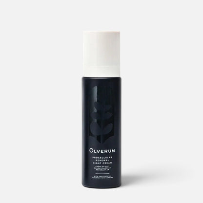 Shop Rescue Spa Olverum Procellular Renewal Night Cream in a dark blue pump bottle with a white cap.