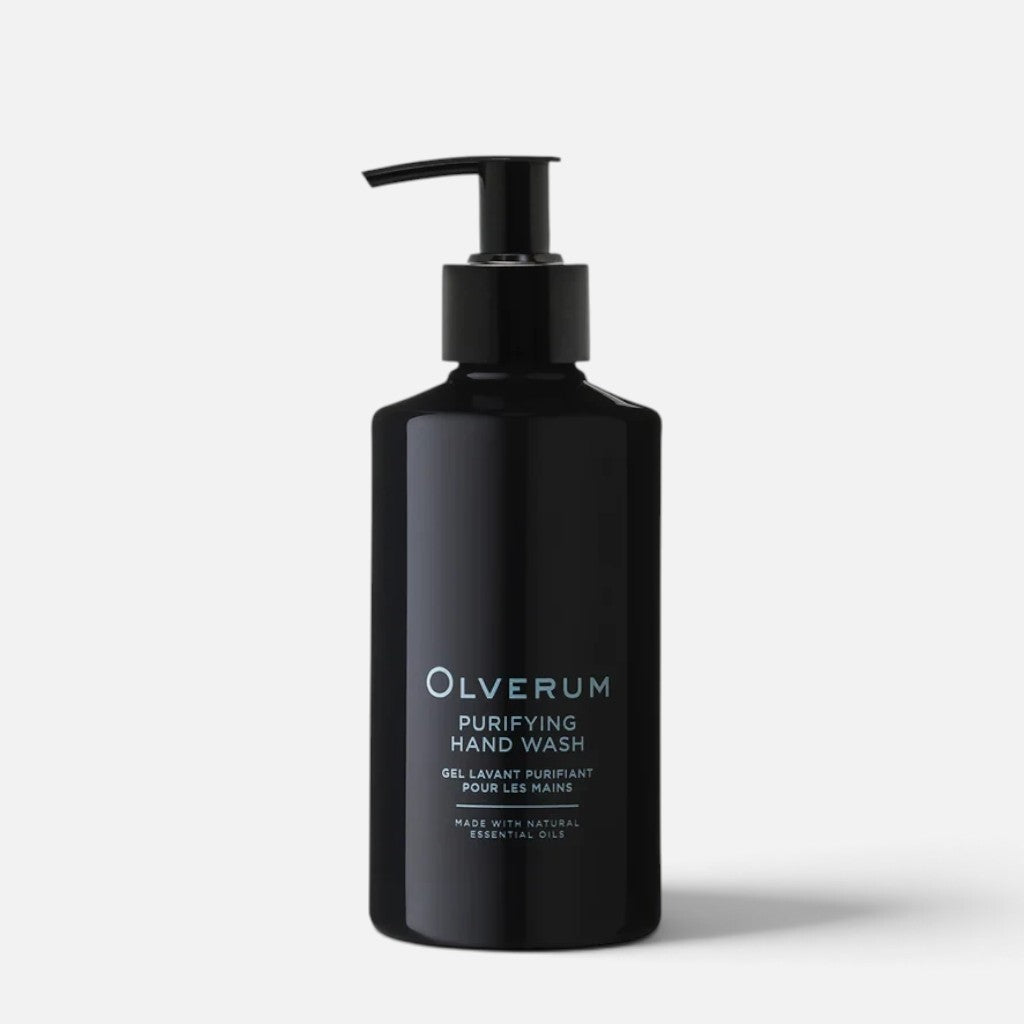 Shop Rescue Spa Olverum Purifying Hand Wash in a black 250ml pump bottle with natural essential oils
