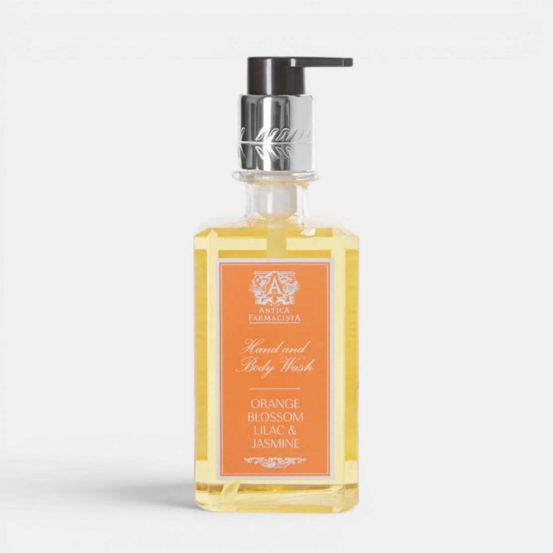 Shop Rescue Spa Antica Farmacista orange blossom, lilac, and jasmine scented hand and body wash in a pump bottle.