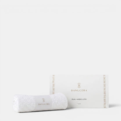 Shop Rescue Spa organic cotton dual washcloth with terry and muslin sides, presented with its branded packaging.