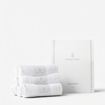 Shop Rescue Spa organic cotton dual washcloths with terry and muslin sides, presented in a set of seven.