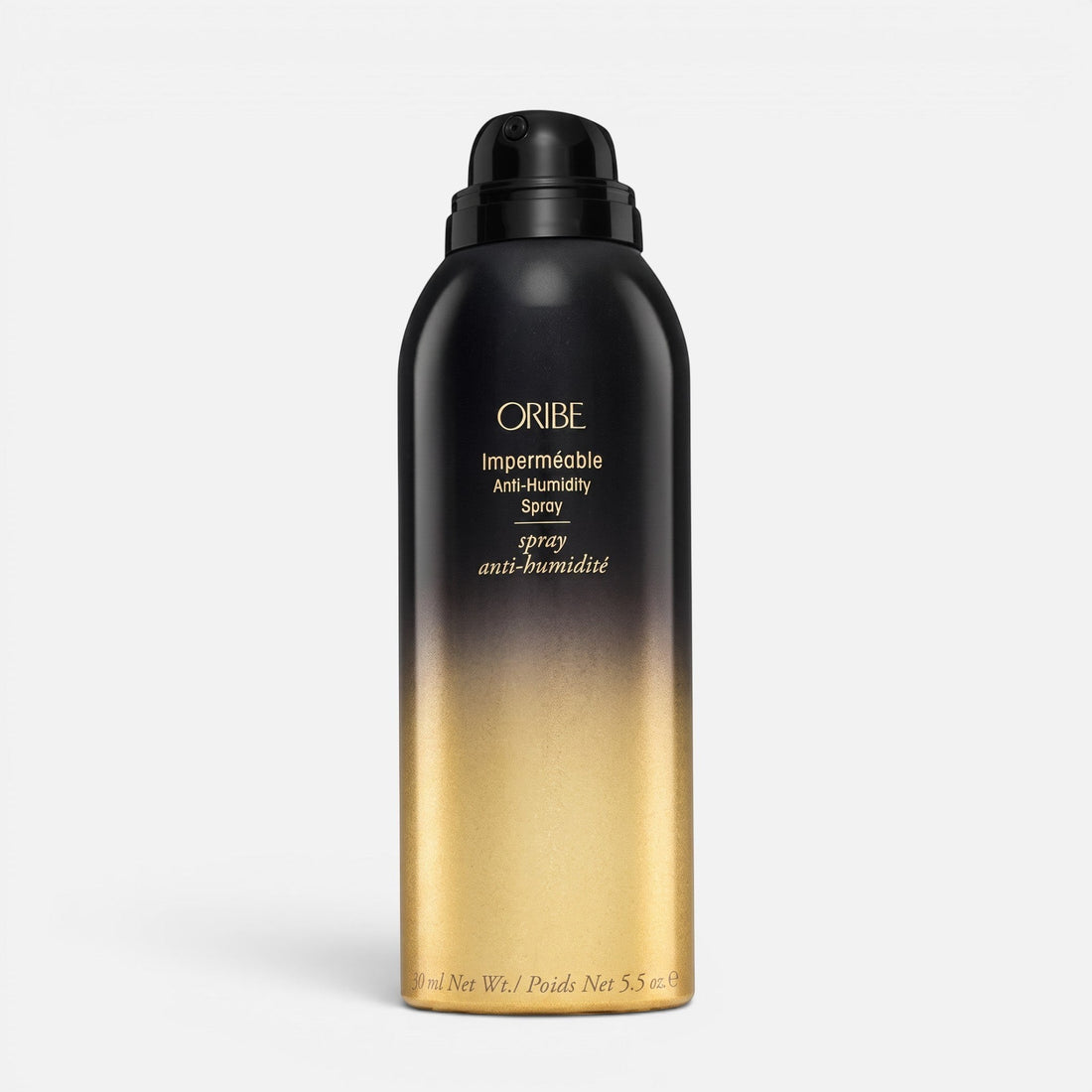 Shop Rescue Spa Oribe Impermeable Anti-Humidity Spray in a black and gold gradient aerosol bottle for frizz control.