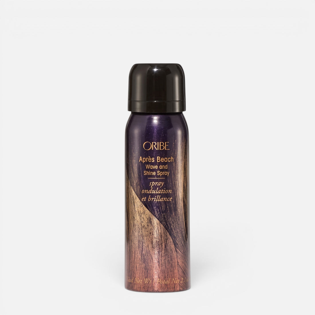 Shop Rescue Spa Oribe Apres Beach Wave and Shine Spray in a travel-sized purple and gold metallic aerosol bottle.