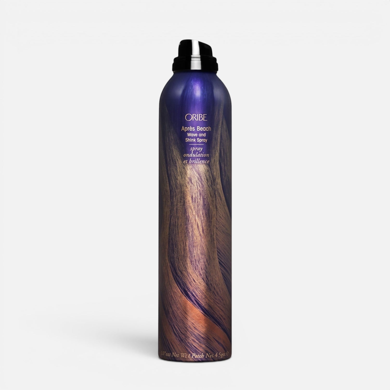 Shop Rescue Spa Oribe Apres Beach Wave and Shine Spray in a dark purple and bronze metallic aerosol bottle.