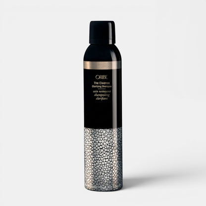 Shop Rescue Spa Oribe The Cleanse Clarifying Shampoo aerosol mousse bottle with black and textured metallic design
