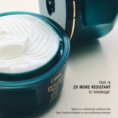 Shop Rescue Spa ORIBE Eternal Curls Deep Treatment Masque in teal jar, rich white cream texture.