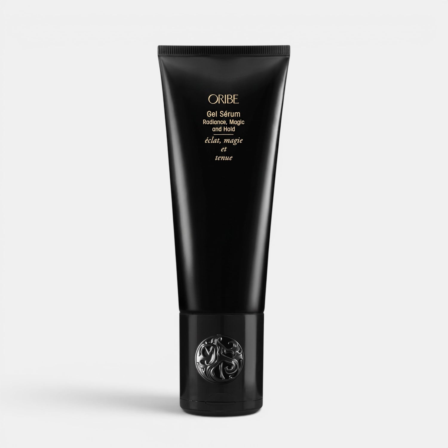 Shop Rescue Spa Oribe Gel Serum in a sleek black 150ml tube for flexible hold, moisture, and radiant shine.