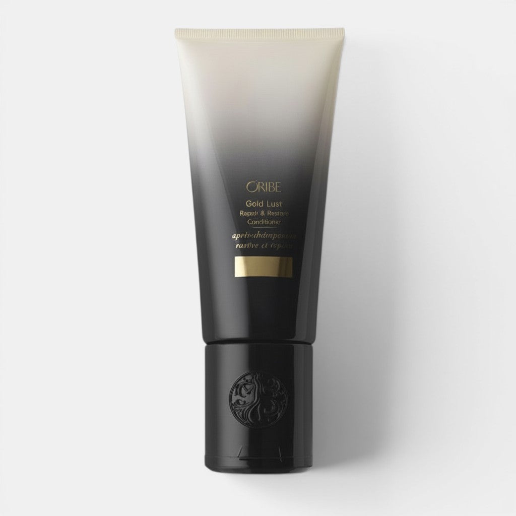 Shop Rescue Spa Oribe Gold Lust Repair &amp; Restore Conditioner, a restorative hair conditioner in a black tube with gold accents.