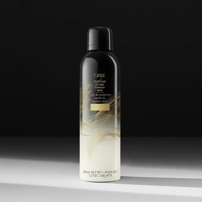 Shop Rescue Spa Oribe Gold Lust Dry Heat Protection Spray, a black aerosol can with gold accents, 250ml.
