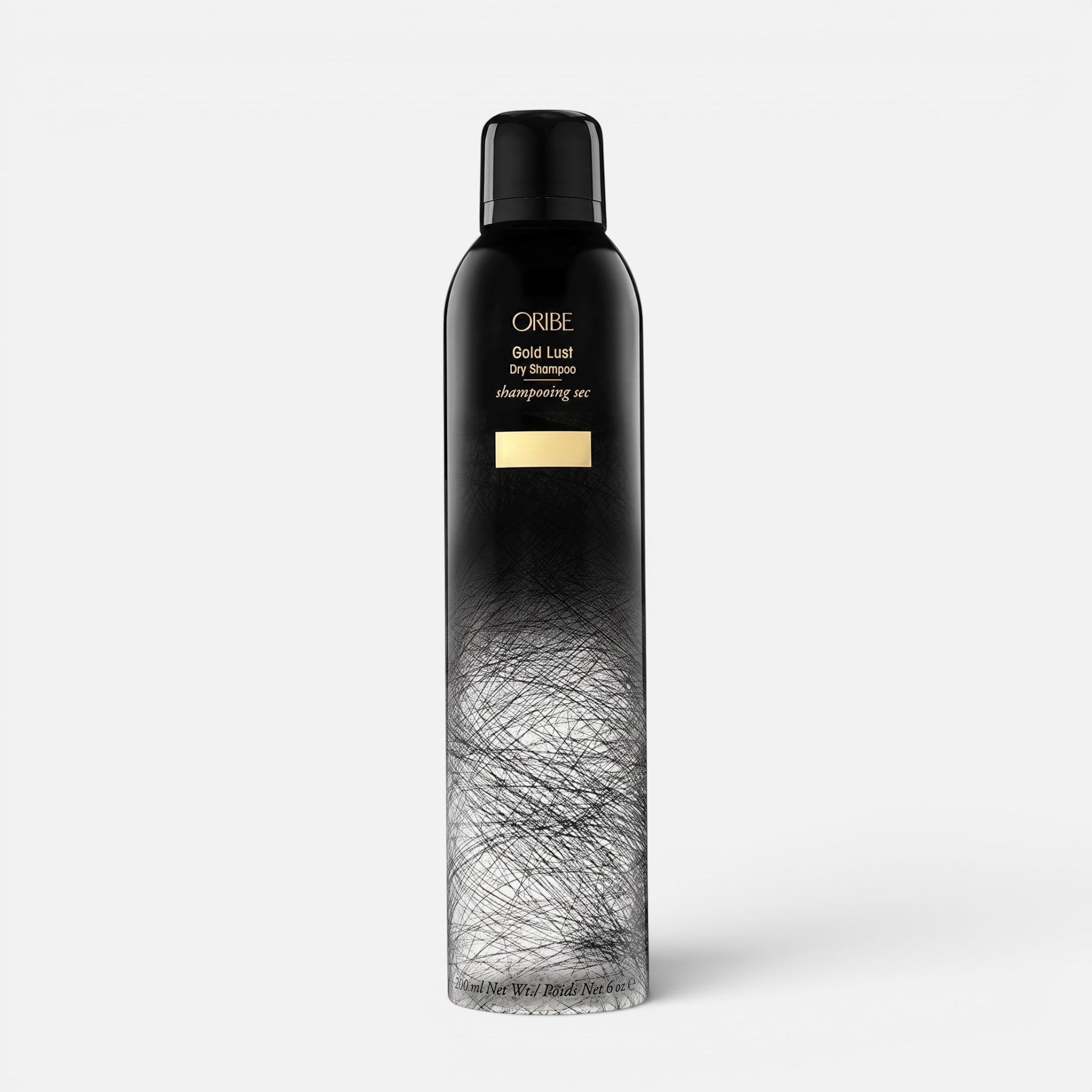 Shop Rescue Spa Oribe Gold Lust Dry Shampoo in a black aerosol bottle with a unique black and white hair texture design