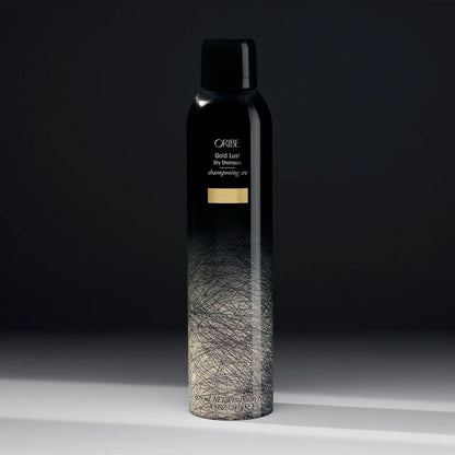 Shop Rescue Spa Oribe Gold Lust Dry Shampoo in a black and white gradient aerosol bottle with gold branding.