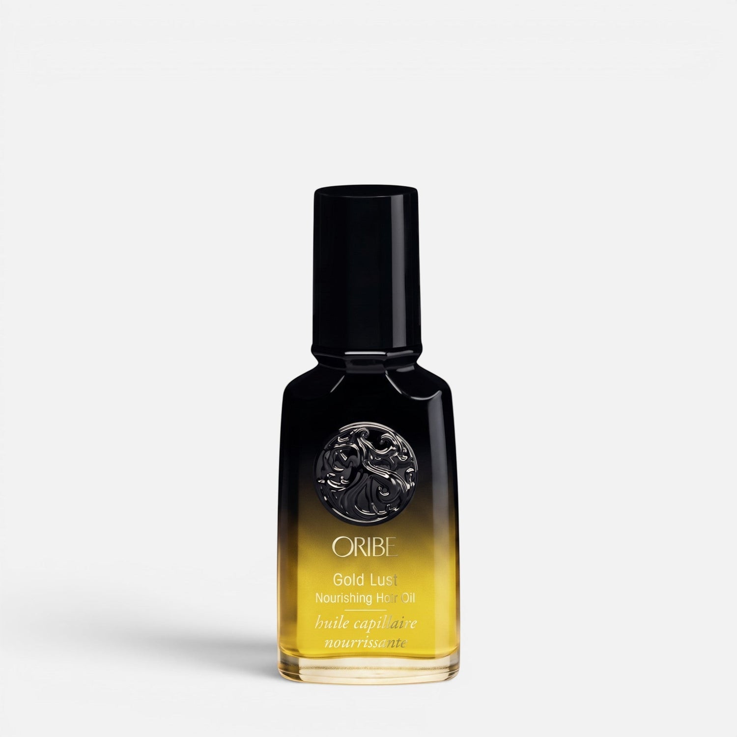 Shop Rescue Spa Oribe Gold Lust Nourishing Hair Oil in a black and gold gradient glass bottle with a black cap.