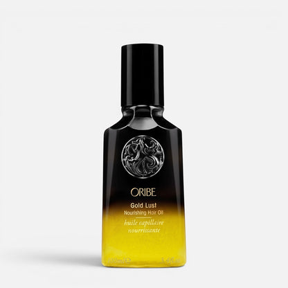 Shop Rescue Spa Oribe Gold Lust Nourishing Hair Oil in a 100ml black and gold glass bottle with a black cap.