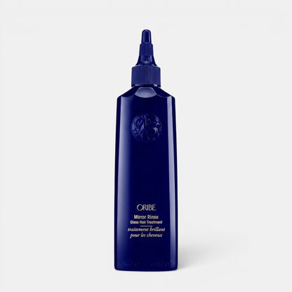 Shop Rescue Spa Oribe Mirror Rinse Glass Hair Treatment in a dark blue 175ml bottle for ultra-glossy hair shine.