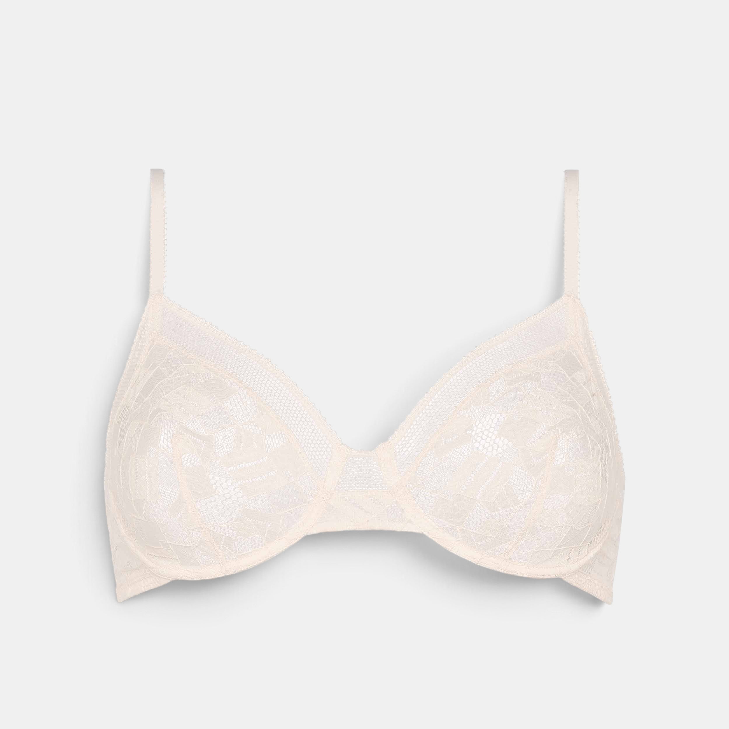 Shop Rescue Spa Paradis full-cup bra in toile a beurre featuring delicate lace detailing and thin adjustable straps.