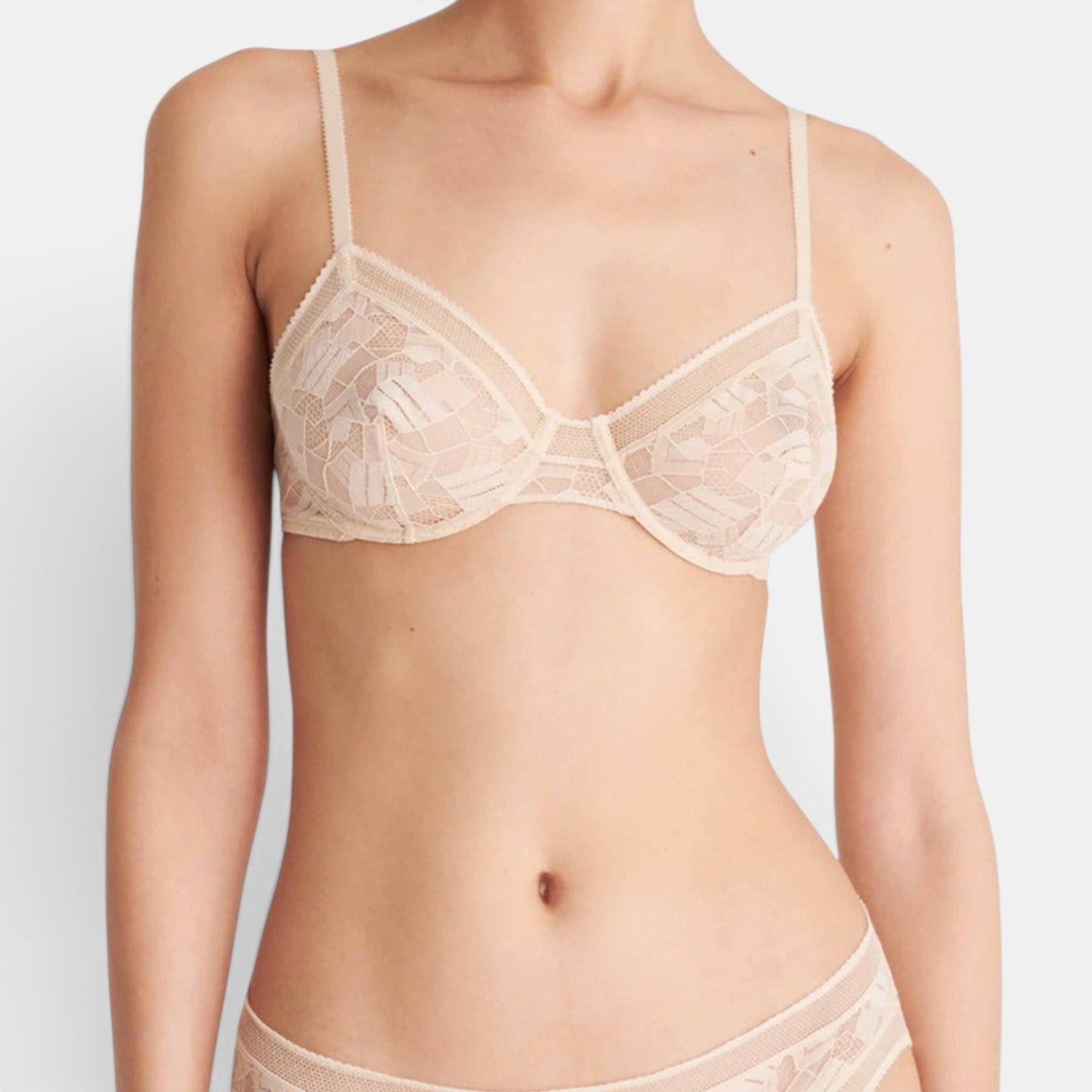 Shop Rescue Spa Paradis full-cup bra in toile a beurre beige lace with thin adjustable straps and bust darts