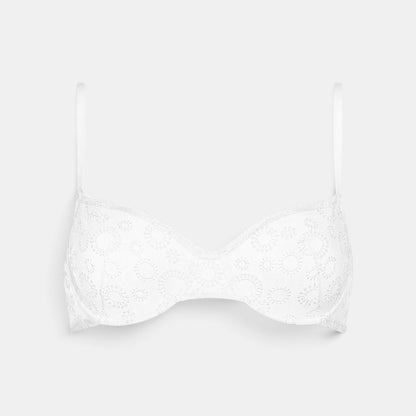 Shop Rescue Spa Pepin PERCALE white demi-cup bra featuring embroidered stretch tulle and delicate lace trim.