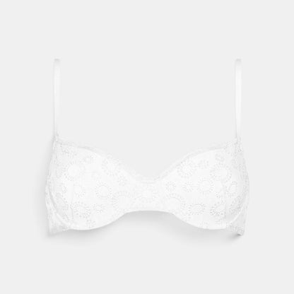 Shop Rescue Spa Pepin PERCALE white demi-cup bra in embroidered stretch tulle with delicate lace trim details.