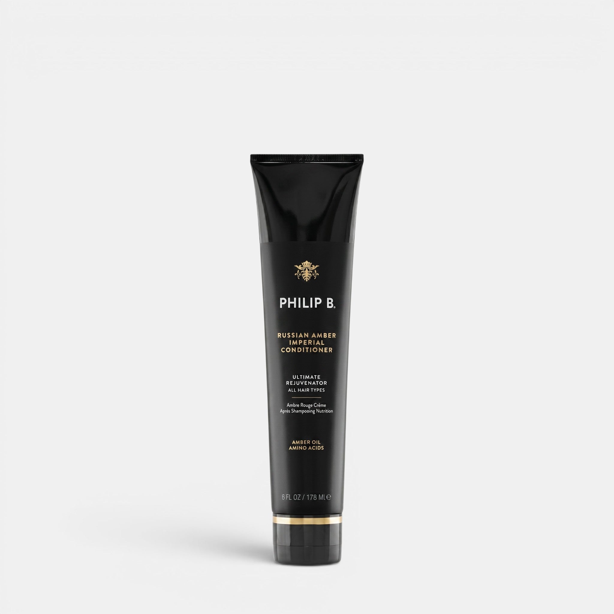 Shop Rescue Spa Philip B. Russian Amber Imperial Conditioner in a black squeeze tube for all hair types.