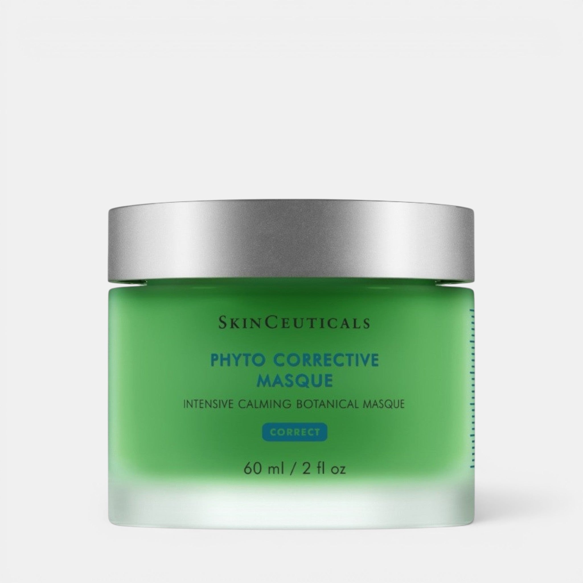 Shop Rescue Spa SkinCeuticals Phyto Corrective Masque in a green glass jar with a silver lid for calming sensitive skin