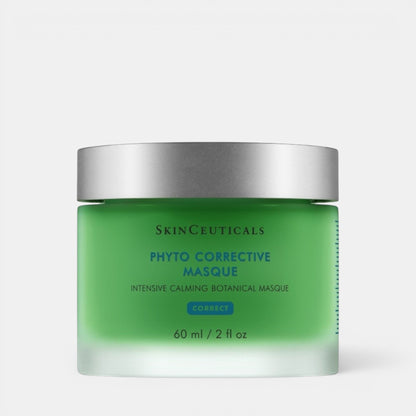Shop Rescue Spa SkinCeuticals Phyto Corrective Masque in a green glass jar with a silver lid for calming sensitive skin