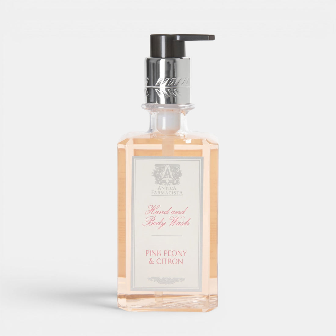 Shop Rescue Spa Antica Farmacista Pink Peony &amp; Citron hand and body wash in a clear pump bottle.