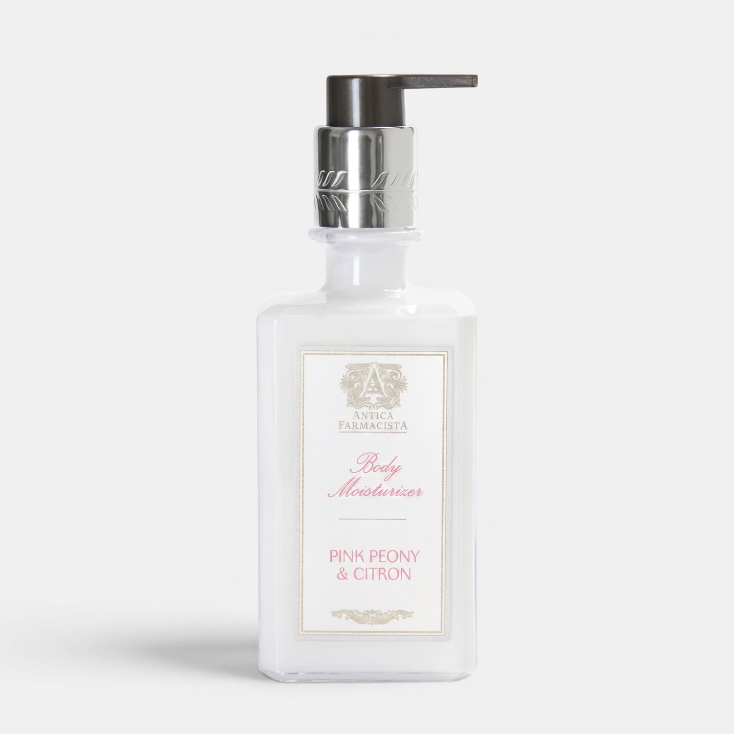 Shop Rescue Spa Antica Farmacista Pink Peony &amp; Citron body moisturizer in a clear pump bottle.