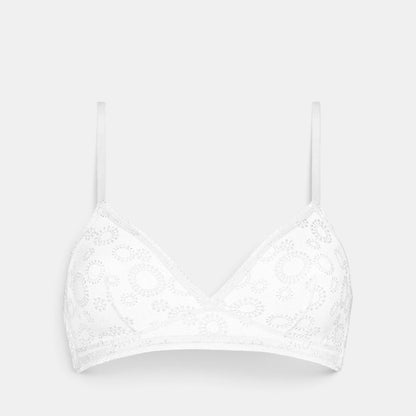 Shop Rescue Spa Pissenlit white wireless triangle bra in embroidered stretch tulle with delicate lace trim