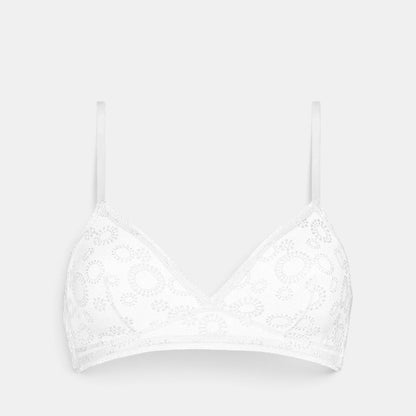 Shop Rescue Spa Pissenlit white wireless triangle bra in embroidered stretch tulle with delicate lace trim