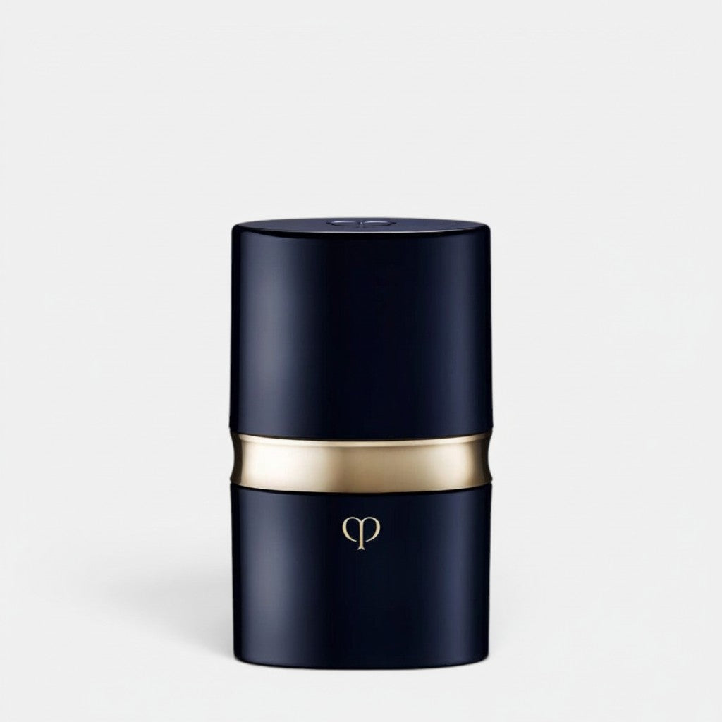 Shop Rescue Spa navy blue portable foundation brush with gold accent and logo, synthetic fibers