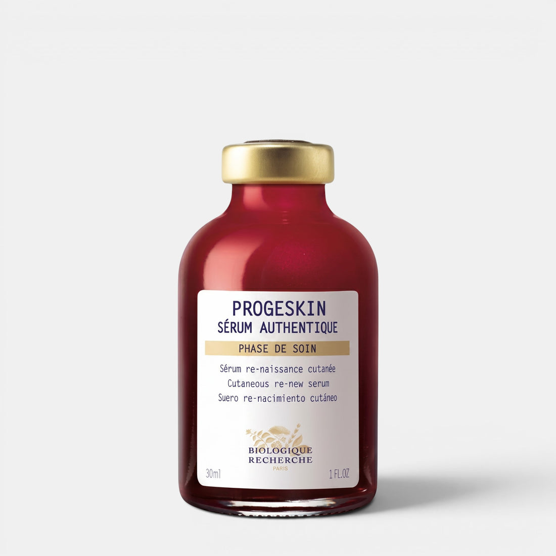 Shop Rescue Spa Biologique Recherche Progeskin anti-aging face serum in a 30ml red glass bottle with a gold cap.