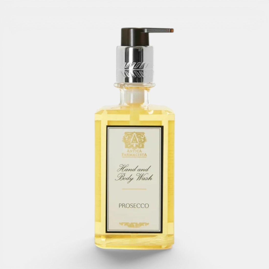 Shop Rescue Spa Prosecco Hand &amp; Body Wash in a clear 10 fl oz bottle with a silver pump dispenser.