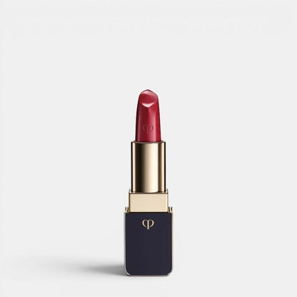 Shop Rescue Spa luxurious satin lipstick in a deep red shade with a gold and navy case.
