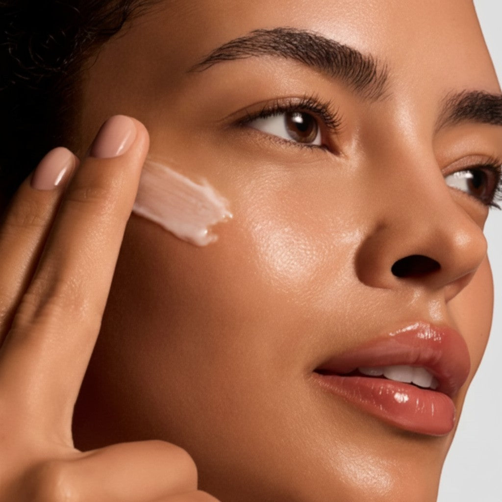 Shop Rescue Spa Reparative Moisture Emulsion applied to a woman&