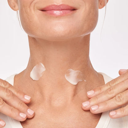 Shop Rescue Spa Restorative Neck Complex cream applied to a woman&
