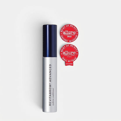 Shop Rescue Spa RevitaBrow Advanced eyebrow conditioning serum tube with two Allure Best of Beauty award stickers.