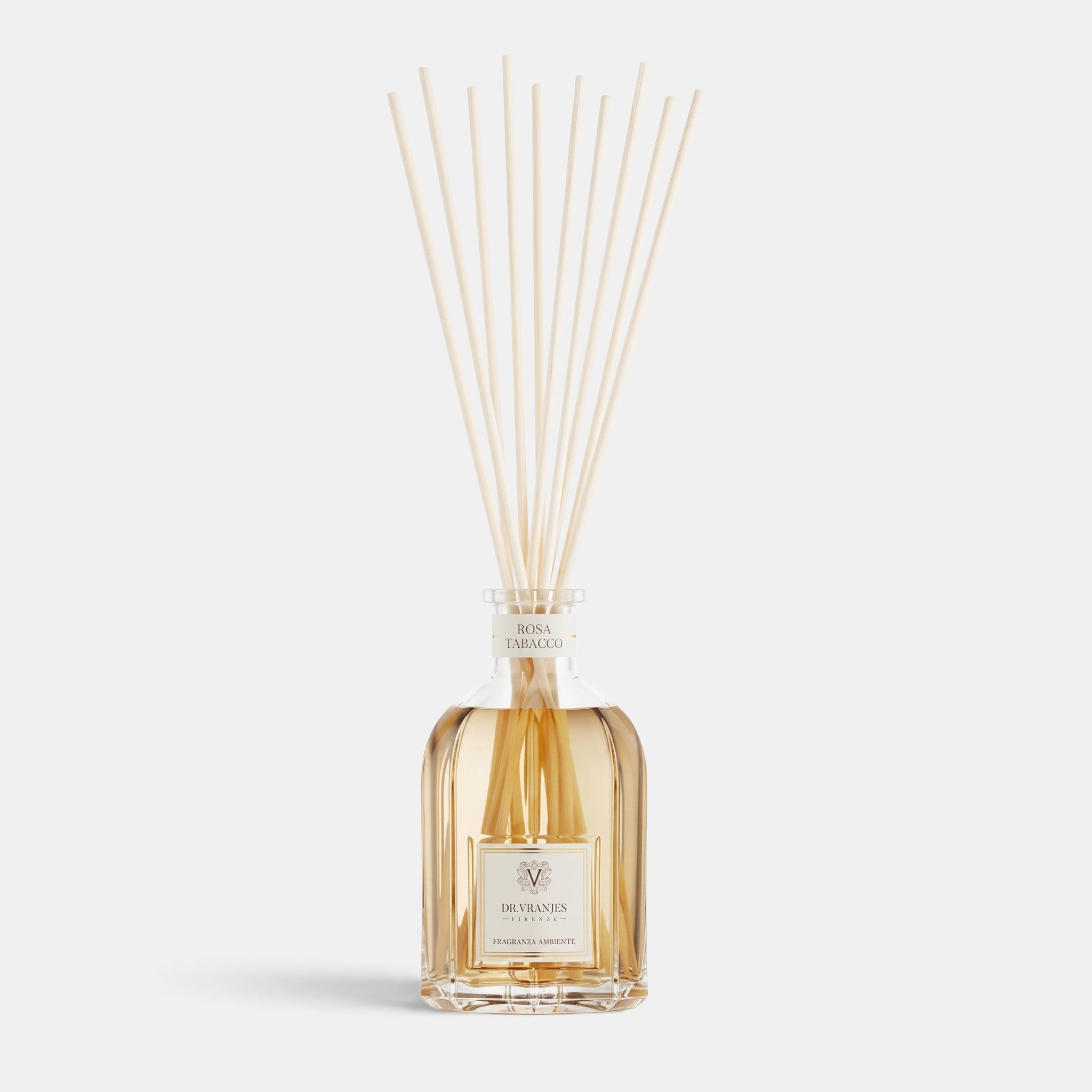 Shop Rescue Spa Dr. Vranjes Firenze Rosa Tabacco room diffuser in a glass bottle with reed sticks