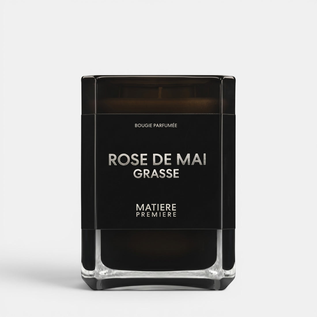 Shop Rescue Spa Rose de Mai Grasse scented candle in a sleek black glass jar with silver text