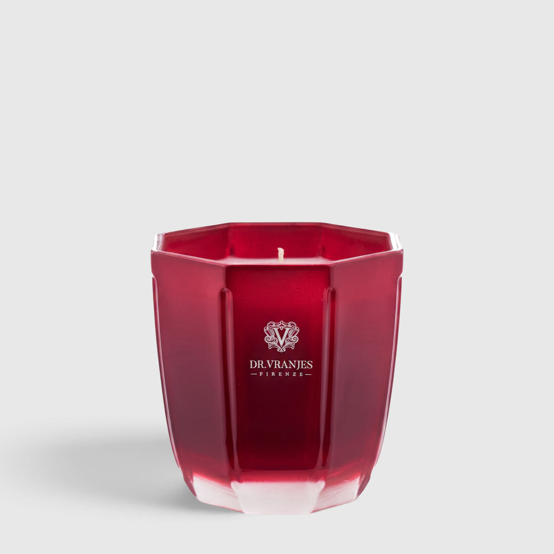 Shop Rescue Spa Rosso Nobile scented candle in a faceted red glass vessel with Dr. Vranjes Firenze logo