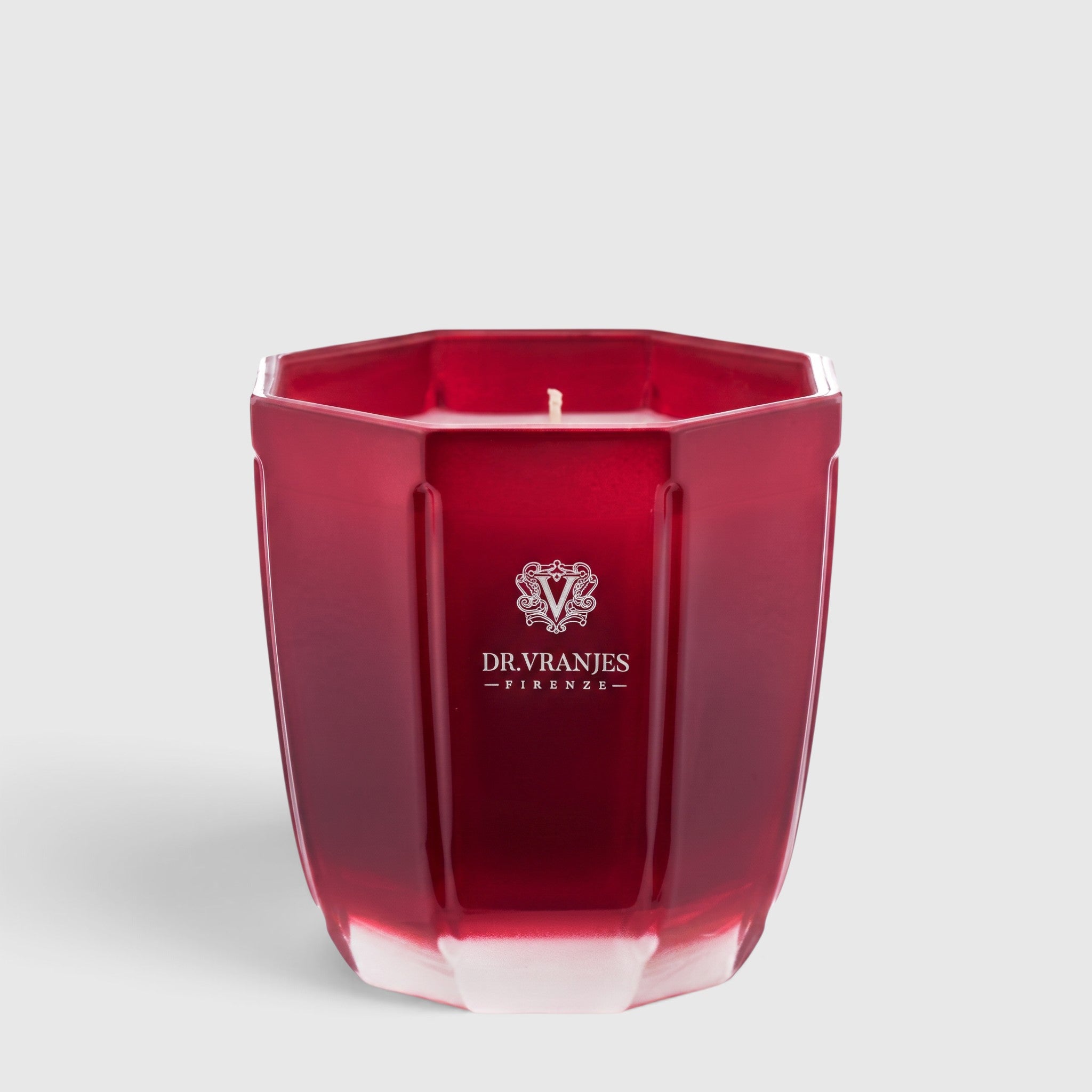Shop Rescue Spa Rosso Nobile scented candle in a faceted red glass vessel with Dr. Vranjes Firenze logo